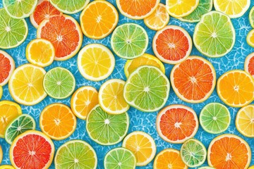 Obraz premium Fresh Citrus Slices on Vibrant Blue Background