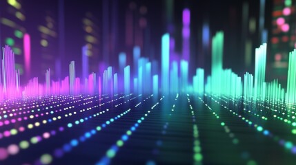 Colorful Sound Waves Visualization in Digital Abstract Background