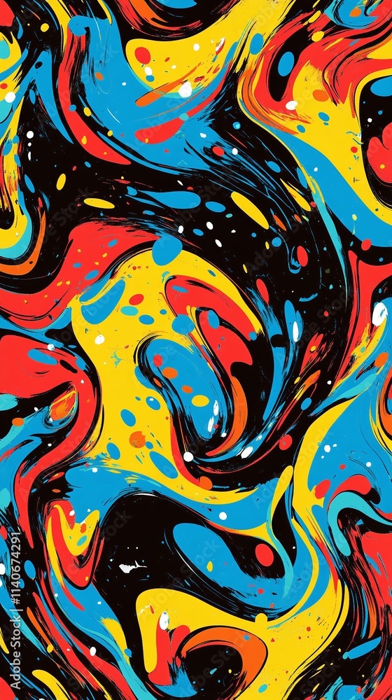 Poster seamless pattern of abstract swirls and splashes in bright vivid colors