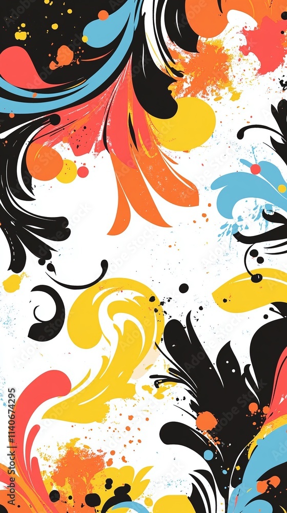 Poster seamless pattern of abstract swirls and splashes in bright vivid colors