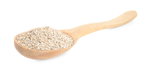 Rye bran in wooden spoon isolated on white