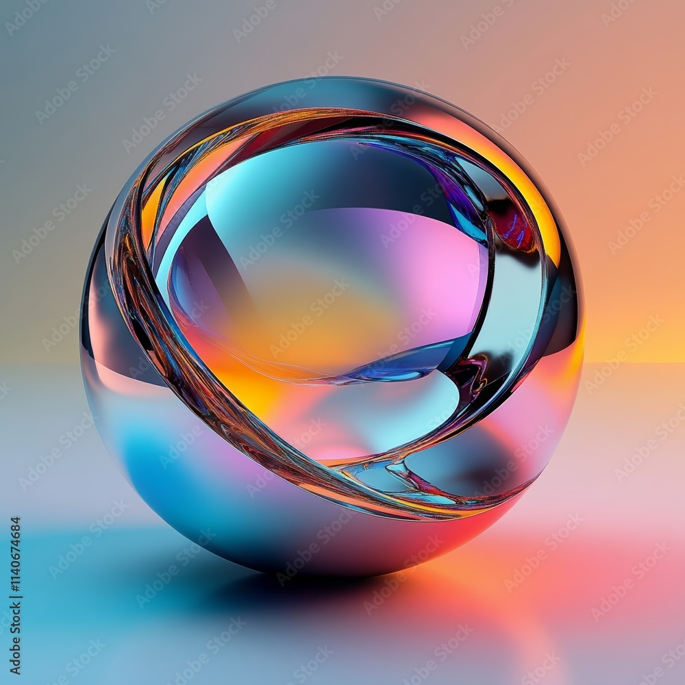 Poster vibrant orb reflecting hues of light and color, creating a mesmerizing display of artistry and glass