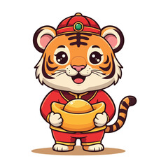 Cute Tiger Cartoon Vector Icon Illustration Animal Nature Icon Concept Isolated Vector of cute tiger