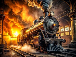 Obraz premium Silhouette of Train Engine Interior: Dramatic Railway Photography