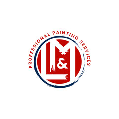 Blue and red painting logo of letter L and M,icon, symbol, vector, sign, button, stamp, illustration, usa, made, label, america, country, banner, design, tag, state, emblem, sticker, france, national,