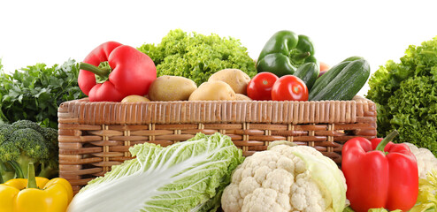 Many different ripe vegetables isolated on white