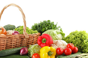 Many different fresh vegetables isolated on white
