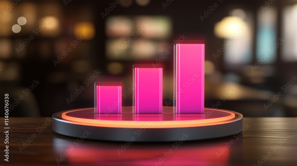 Poster modern 3d graph visualization on a wooden table in a warm setting
