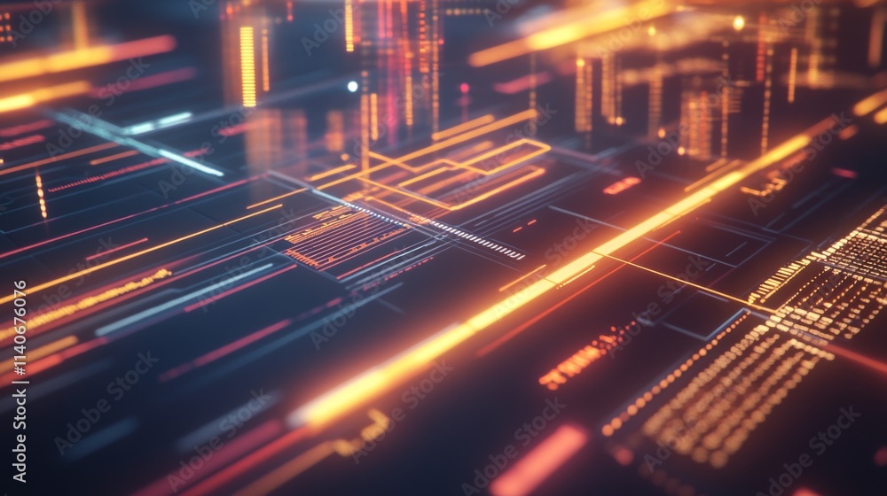 Poster abstract digital background with glowing lines and data patterns