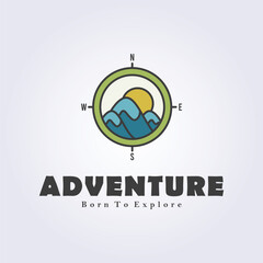 Fototapeta premium color line mountain compass logo vector icon illustration design, adventure logo design