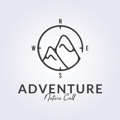 line art mountain compass logo vector icon illustration design, adventure logo design