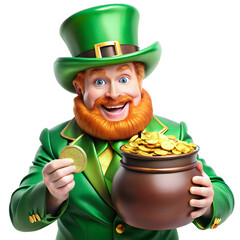 st patricks day leprechaun with pot of gold on white background 