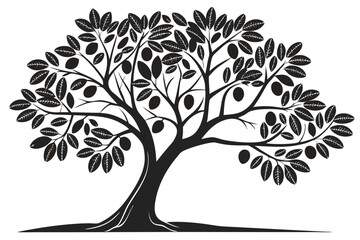 A simple tree with round, bold leaves. black silhouette color and white background