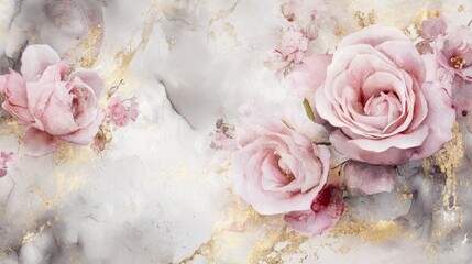 Elegant pink roses in watercolor style floral artwork soft color palette serene background artistic viewpoint