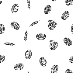 spanish cuisine food paella tapas vector seamless pattern thin line illustration
