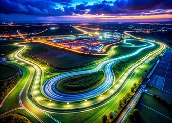 Silverstone Circuit Map, Long Exposure Night Photography, Racing Track Lights, Aerial View, Motorsport Photography