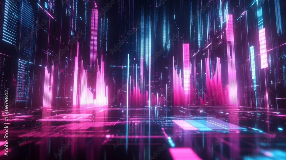 Leinwandbilder futuristic data visualization in neon colors with abstract shapes