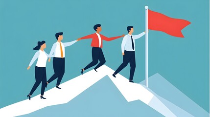 Business Team Ascending Mountain to Achieve Professional and Personal Goals