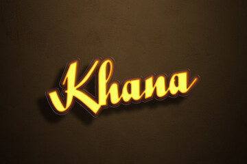 Yellow Neon Light Text Effect of Hindi word Khana on Golden background.