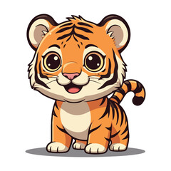 Cute Tiger Cartoon Vector Icon Illustration Animal Nature Icon Concept Isolated Vector of cute tiger