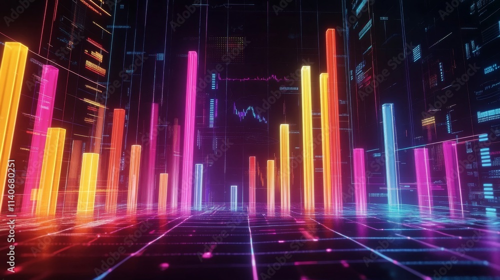 Aufkleber vibrant abstract bar graphs on futuristic digital background