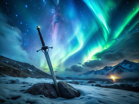Skyrim Silver Sword Long Exposure Photography: Epic Fantasy Night Sky Battle Scene