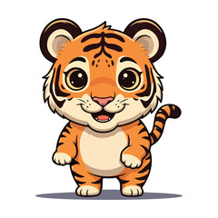 Cute Tiger Cartoon Vector Icon Illustration Animal Nature Icon Concept Isolated Vector of cute tiger