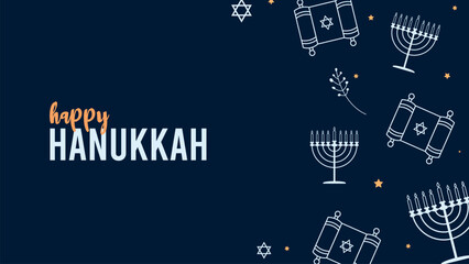 Happy Hanukkah Jewish Holiday Social Media Post Template.Hanukkah background with holiday candles and David stars. Modern paper cut design for Jewish Festival of light. Place for your text