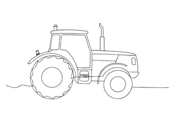 Minimalist Continuous Line Art of a Tractor with Large Wheels and Cabin in a Modern Agricultural Style
