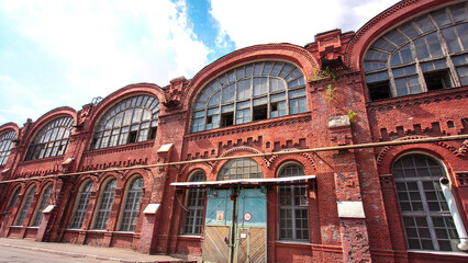 The old factory bricks building with windows and gates timelapse hyperlapse © HyperlapsePro