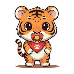 Cute Tiger Cartoon Vector Icon Illustration Animal Nature Icon Concept Isolated Vector of cute tiger