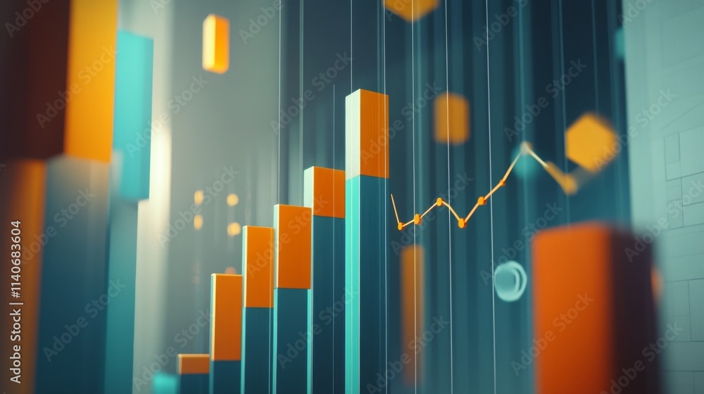 Poster abstract data visualization with colorful bars and graph elements