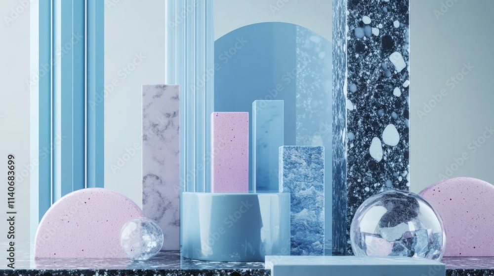 Poster abstract geometry with soft pastel colors and textured surfaces