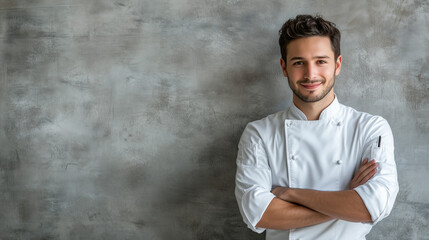 Obraz premium Handsome Chef in White Uniform with Space for Text
