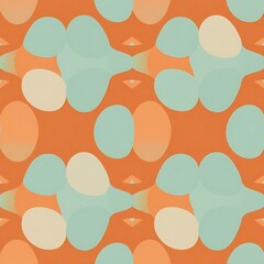 Abstract Seamless Pattern:  Pastel Orange, Teal, and Beige Organic Shapes 
