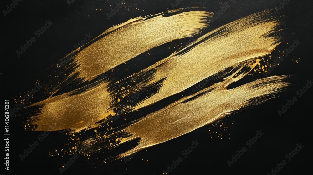 Poster dynamic gold brush strokes on black background abstract art creative design studio setting close-up 