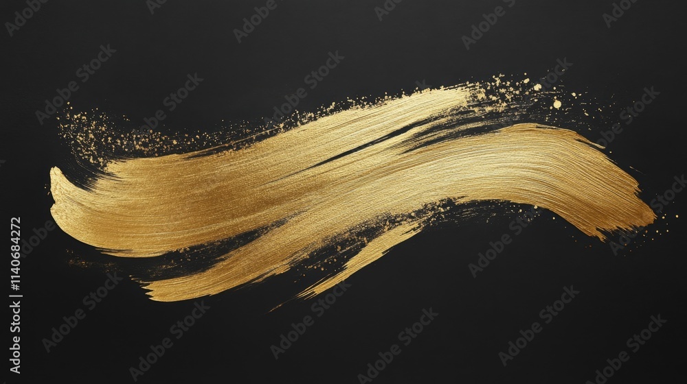 Poster dynamic gold brush stroke art on black background abstract visuals artistic environment unique persp