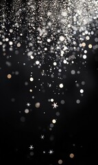 Fototapeta premium Elegant Sparkling Silver Glitter Falling on Dark Background for Glamorous Festive Wallpaper