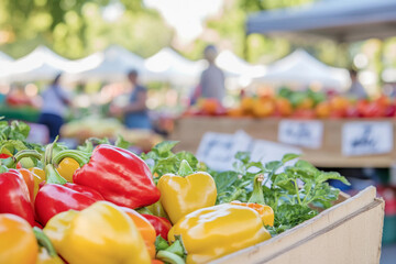 Colorful peppers at a vibrant farmers market in summer