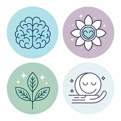 A set of mental health icon including a brain