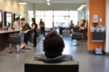 Busy salon with clients receiving hair services