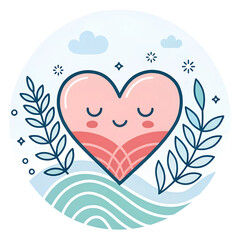 A mental health icon including a self-care heart with soft lines and calming pastel tones.