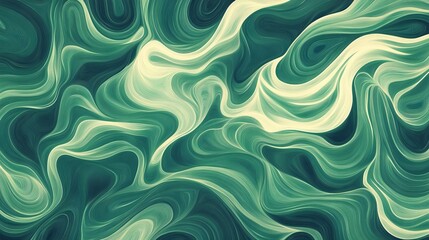 Swirling Waves of Green and Cream Create a Mesmerizing Abstract Landscape, Inviting Viewers to Lose Themselves in Its Fluid Forms and Gentle Movements