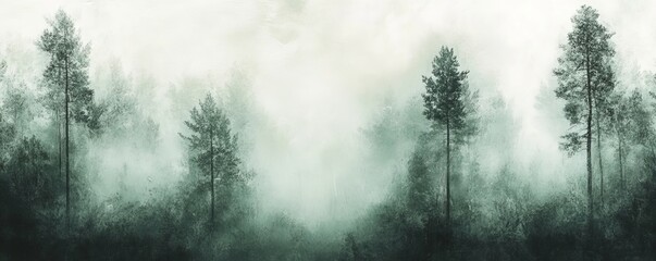 Misty forest with green and gray hue shift, grainy texture, Generative AI