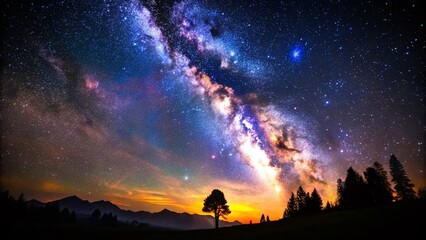 Starry Night Silhouette Wallpaper: Black Galaxy Background, Celestial Silhouette Photography