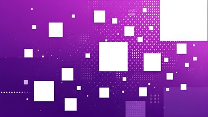 Obraz premium Modern and dynamic abstract composition with white squares and halftone dots on a vibrant purple background