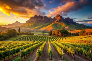 Obraz premium Stellenbosch South Africa: Vineyards, Mountains, Cape Winelands Photography