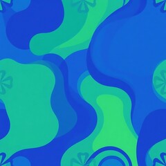 Groovy Abstract Pattern in Blues and Greens: This vibrant, seamless pattern evokes a retro, psychedelic mood with its swirling, organic shapes and vibrant color palette.