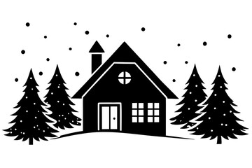 Naklejka premium A cozy house with winter wonderland vector silhouette with snow covered background