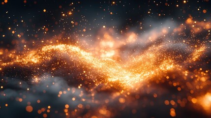 Fototapeta premium A silhouette of firecrackers bursting into bright golden sparks in the night sky.